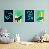 Whales & Coral Reef 4 Pieces Kids Metal Wall Art.