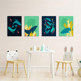 Whales & Coral Reef 4 Pieces Kids Metal Wall Art.