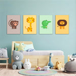Cute Safari Animals 4 Pieces Kids Metal Wall Art.