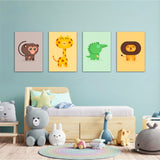 Cute Safari Animals 4 Pieces Kids Metal Wall Art.