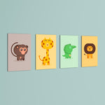 Cute Safari Animals 4 Pieces Kids Metal Wall Art.