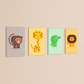 Cute Safari Animals 4 Pieces Kids Metal Wall Art.