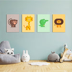 Cute Safari Animals 4 Pieces Kids Metal Wall Art.
