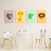 Cute Safari Animals 4 Pieces Kids Metal Wall Art.
