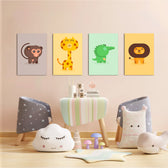 Cute Safari Animals 4 Pieces Kids Metal Wall Art.