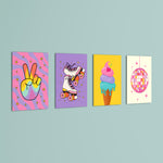 Retro Groovy Fun 4 Pieces Kids Metal Wall Art.