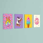Retro Groovy Fun 4 Pieces Kids Metal Wall Art.