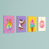Retro Groovy Fun 4 Pieces Kids Metal Wall Art.