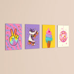 Retro Groovy Fun 4 Pieces Kids Metal Wall Art.