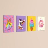 Retro Groovy Fun 4 Pieces Kids Metal Wall Art.