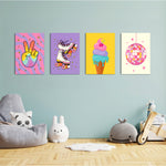 Retro Groovy Fun 4 Pieces Kids Metal Wall Art.