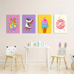 Retro Groovy Fun 4 Pieces Kids Metal Wall Art.