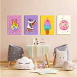 Retro Groovy Fun 4 Pieces Kids Metal Wall Art.