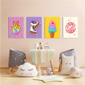 Retro Groovy Fun 4 Pieces Kids Metal Wall Art.