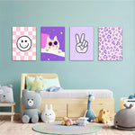 Pink Purple Aesthetic 4 Pieces Kids Metal Wall Art.