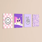 Pink Purple Aesthetic 4 Pieces Kids Metal Wall Art.