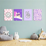 Pink Purple Aesthetic 4 Pieces Kids Metal Wall Art.