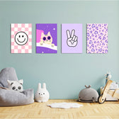 Pink Purple Aesthetic 4 Pieces Kids Metal Wall Art.