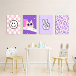 Pink Purple Aesthetic 4 Pieces Kids Metal Wall Art.