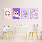 Pink Purple Aesthetic 4 Pieces Kids Metal Wall Art.