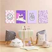 Pink Purple Aesthetic 4 Pieces Kids Metal Wall Art.