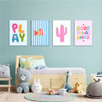 Play Day Cactus & Fish 4 Pieces Kids Metal Wall Art.