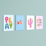 Play Day Cactus & Fish 4 Pieces Kids Metal Wall Art.