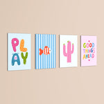 Play Day Cactus & Fish 4 Pieces Kids Metal Wall Art.