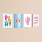 Play Day Cactus & Fish 4 Pieces Kids Metal Wall Art.