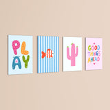 Play Day Cactus & Fish 4 Pieces Kids Metal Wall Art.