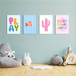 Play Day Cactus & Fish 4 Pieces Kids Metal Wall Art.