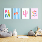 Play Day Cactus & Fish 4 Pieces Kids Metal Wall Art.