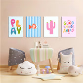 Play Day Cactus & Fish 4 Pieces Kids Metal Wall Art.