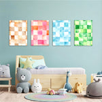 Watercolor Checkerboard 4 Pieces Kids Metal Wall Art.