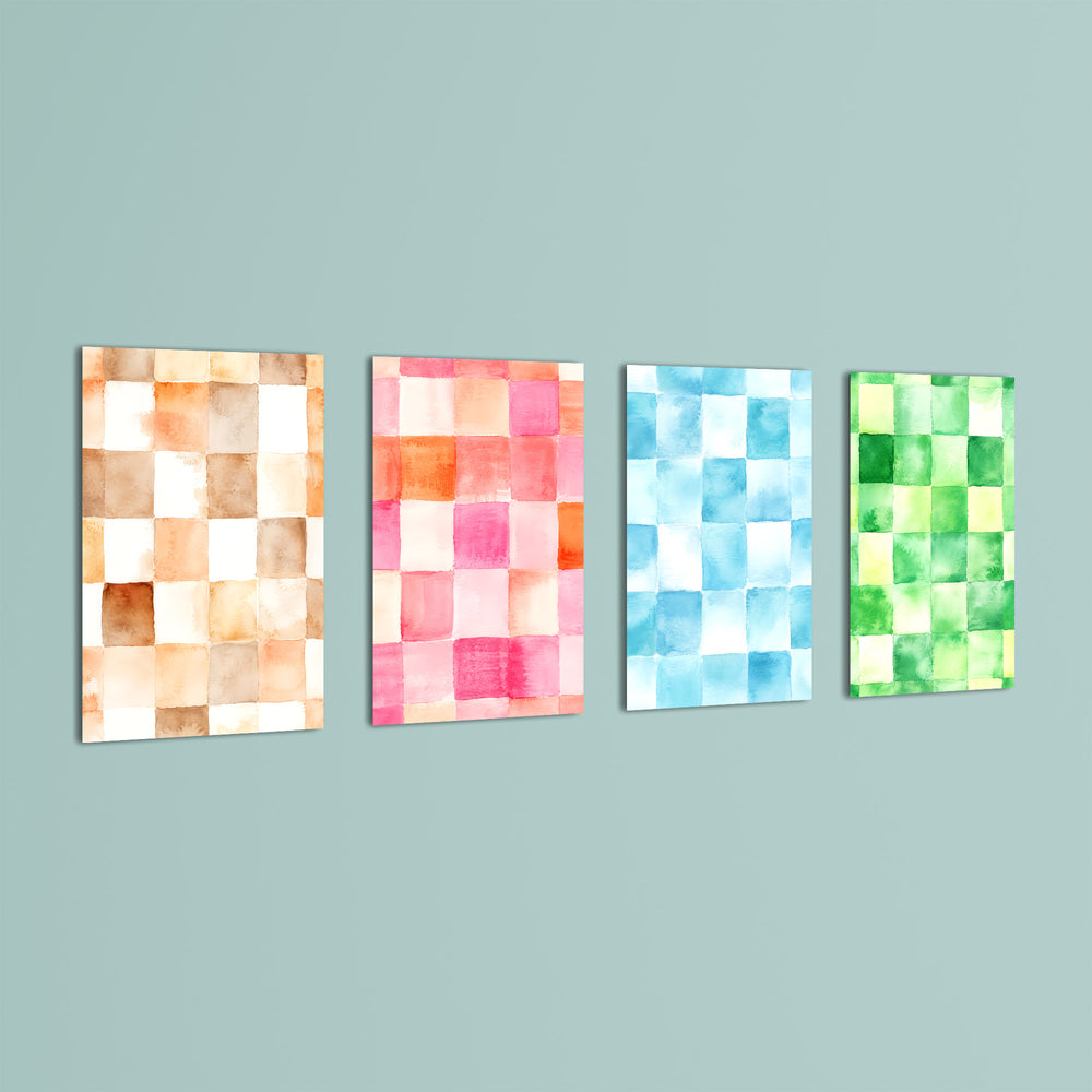 Watercolor Checkerboard 4 Pieces Kids Metal Wall Art.