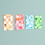 Watercolor Checkerboard 4 Pieces Kids Metal Wall Art.
