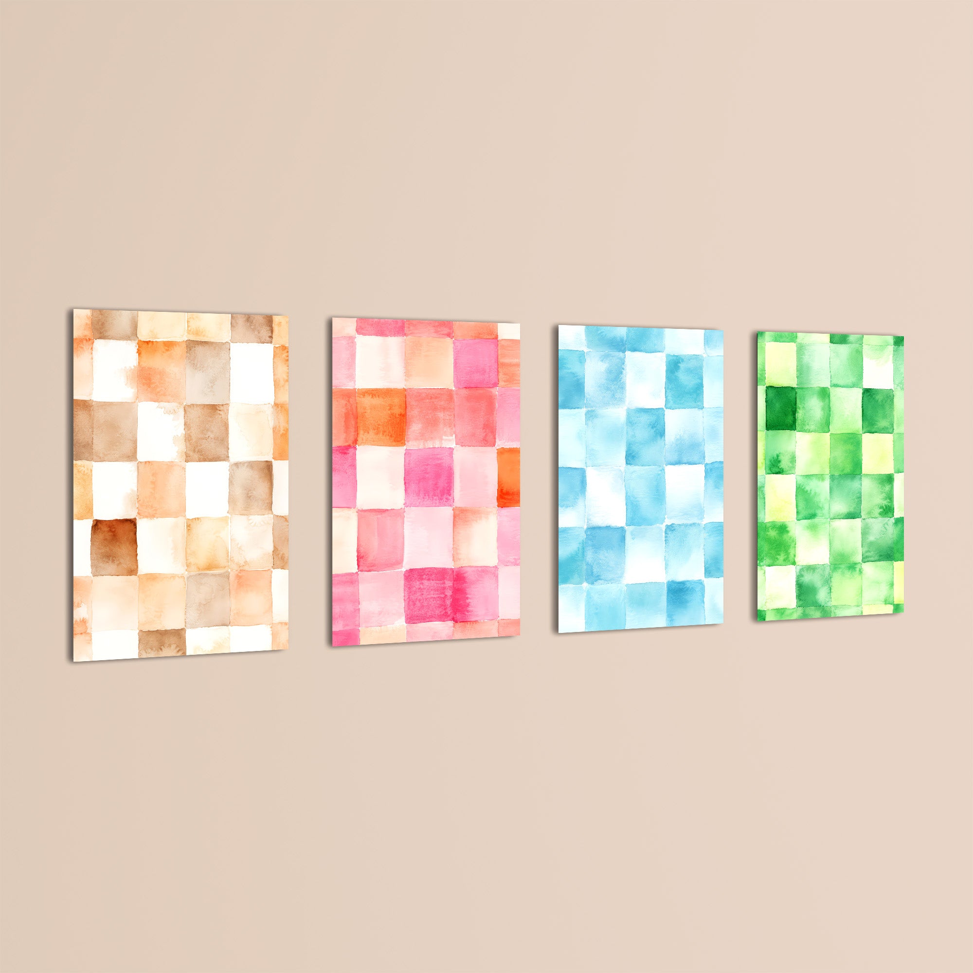 Watercolor Checkerboard 4 Pieces Kids Metal Wall Art.