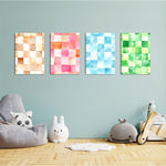 Watercolor Checkerboard 4 Pieces Kids Metal Wall Art.