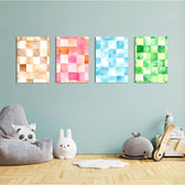 Watercolor Checkerboard 4 Pieces Kids Metal Wall Art.