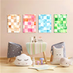 Watercolor Checkerboard 4 Pieces Kids Metal Wall Art.