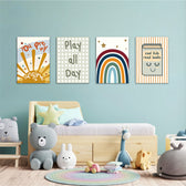 Boho Sunshine & Rainbow 4 Pieces Kids Metal Wall Art.