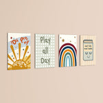 Boho Sunshine & Rainbow 4 Pieces Kids Metal Wall Art.