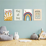 Boho Sunshine & Rainbow 4 Pieces Kids Metal Wall Art.