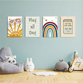 Boho Sunshine & Rainbow 4 Pieces Kids Metal Wall Art.