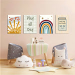 Boho Sunshine & Rainbow 4 Pieces Kids Metal Wall Art.