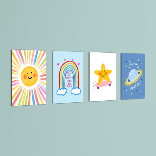 Lovely Day Sun & Stars 4 Pieces Kids Metal Wall Art.