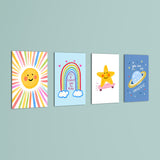 Lovely Day Sun & Stars 4 Pieces Kids Metal Wall Art.