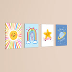 Lovely Day Sun & Stars 4 Pieces Kids Metal Wall Art.