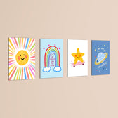 Lovely Day Sun & Stars 4 Pieces Kids Metal Wall Art.
