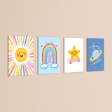 Lovely Day Sun & Stars 4 Pieces Kids Metal Wall Art.
